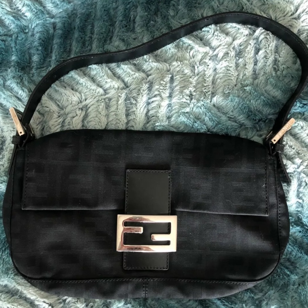 Authentic Fendi zucca baguette bag in black EUC